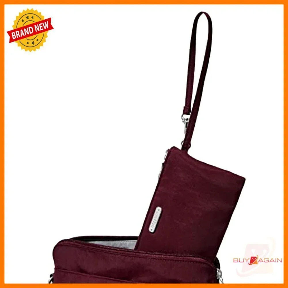 Lightweight Nylon Crossbody Bag with RFID Wristlet, Adjustable Strap, 6 Pockets